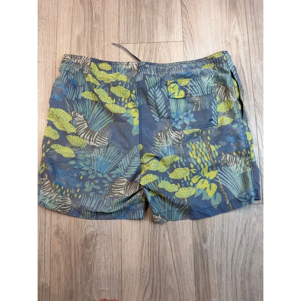 J. McLaughlin Mens Swim Trunks Large Blue Green Zebra Jungle Print Mesh‎ Lined